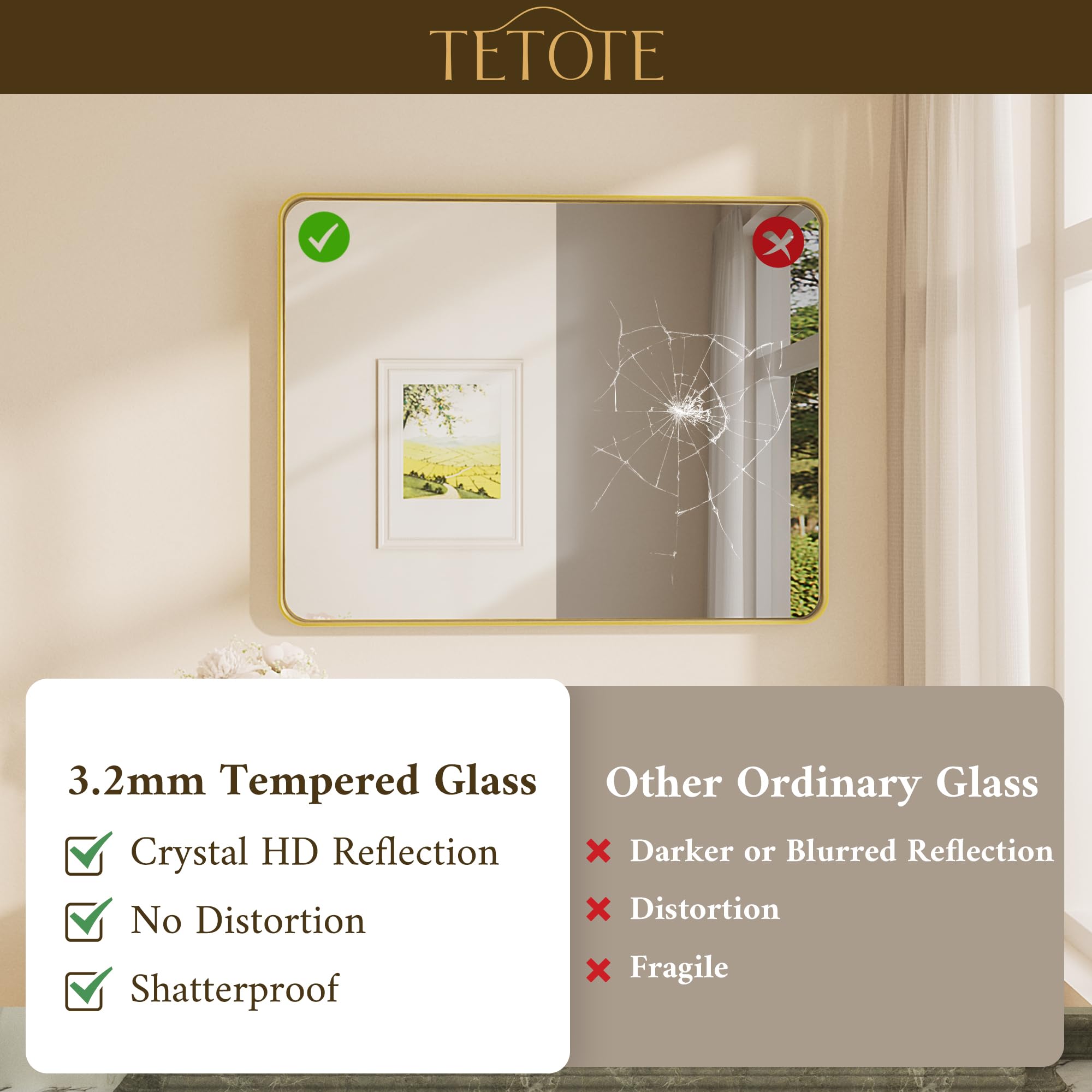 ホワイトゴールドミラー☆40cm✖️60cm Amazon.com: TETOTE 60 x 40 Inch Brushed Gold Frame Mirror, Brass